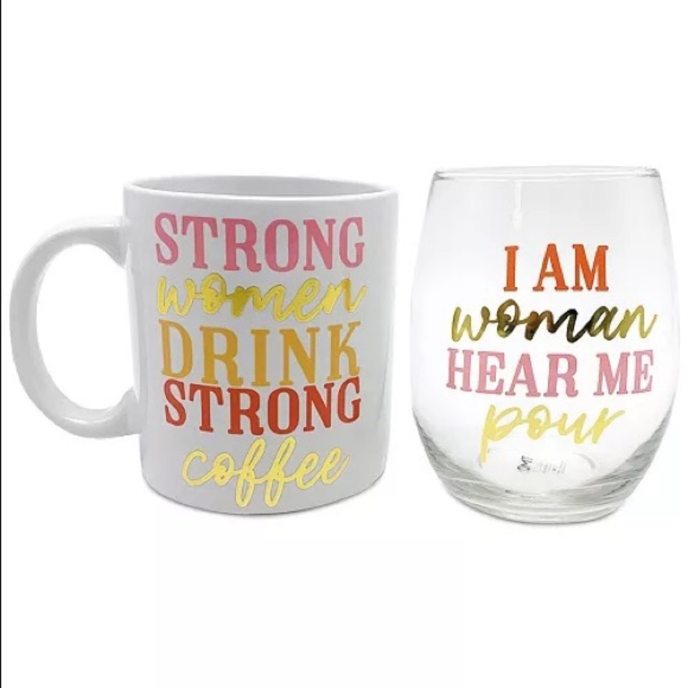 I AM woman hear me pour wine glass / STRONG women drink STRONG coffee mug